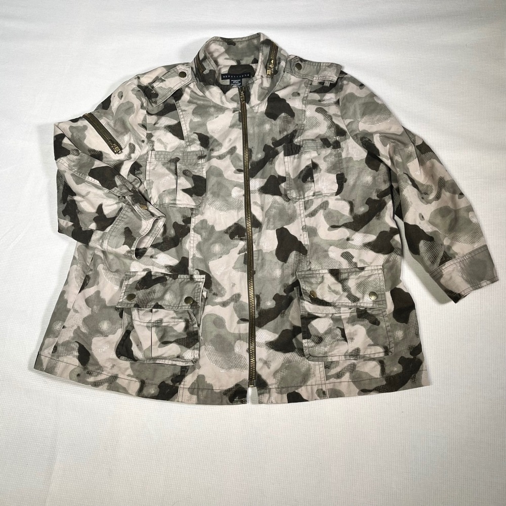Apostrophe Womens Camo Utility Jacket Gray Green Military Field Coat XL